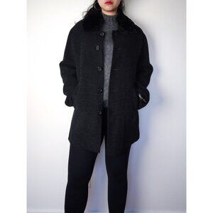 Vintage Pierre Balmain handmade wool collared coat women M dark charcoal
